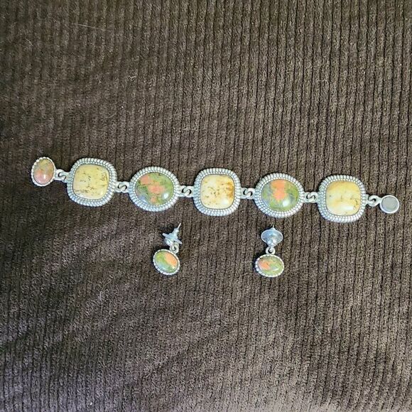 Beautiful Polished Stone Bracelet With Magnet Clip and Matching Earrings - Picture 1 of 1